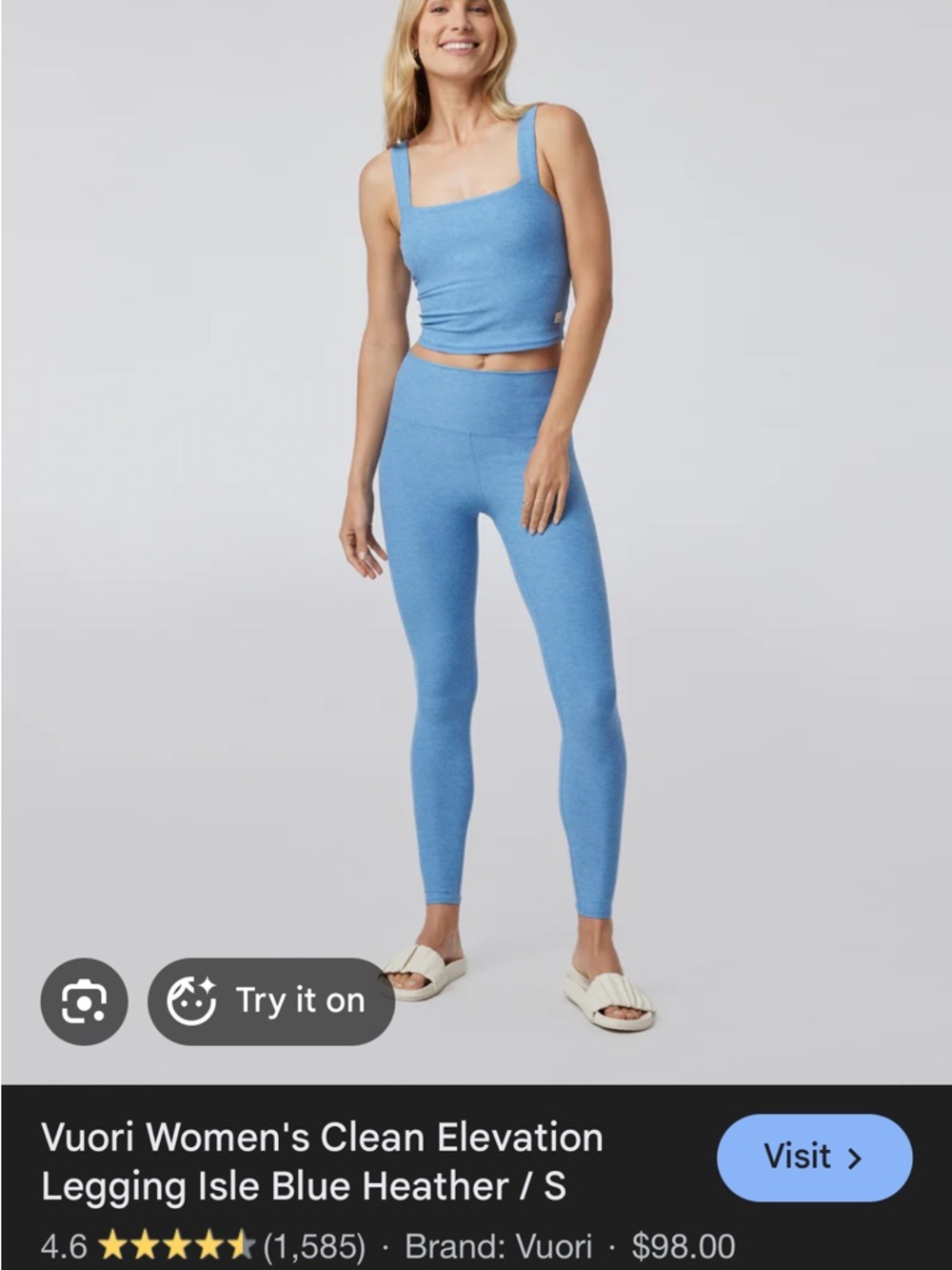 Vuori Isle Blue Heather High-Rise Legging and Crop Tank Set